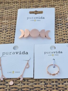 Pura Vida Moon Phases Rose Gold Tone Jewelry Ring Size 8 Necklace  Celestial